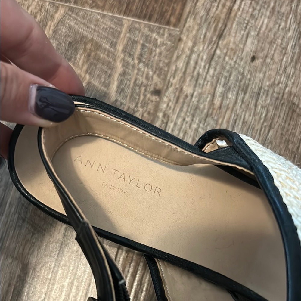 Ann Taylor Black and Cream Heels with Textured Straps - Picture 3 of 5